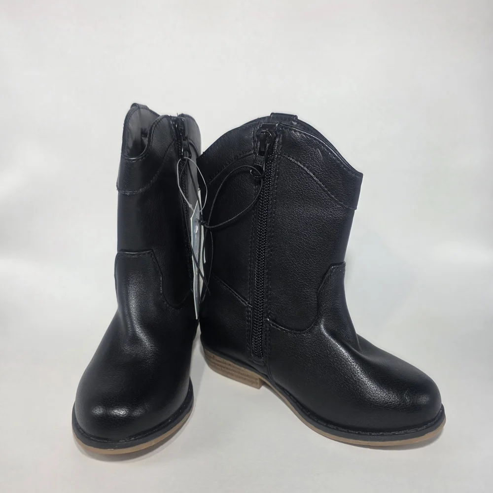 Cat & Jack Girls Black Star Embellished Cowboy Boots Size 8 Toddler Side Zip